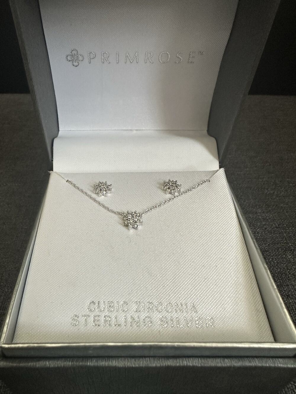 Primrose Sterling Silver CZ Flower Necklace Earrings Set RG287BX-2 Boxed